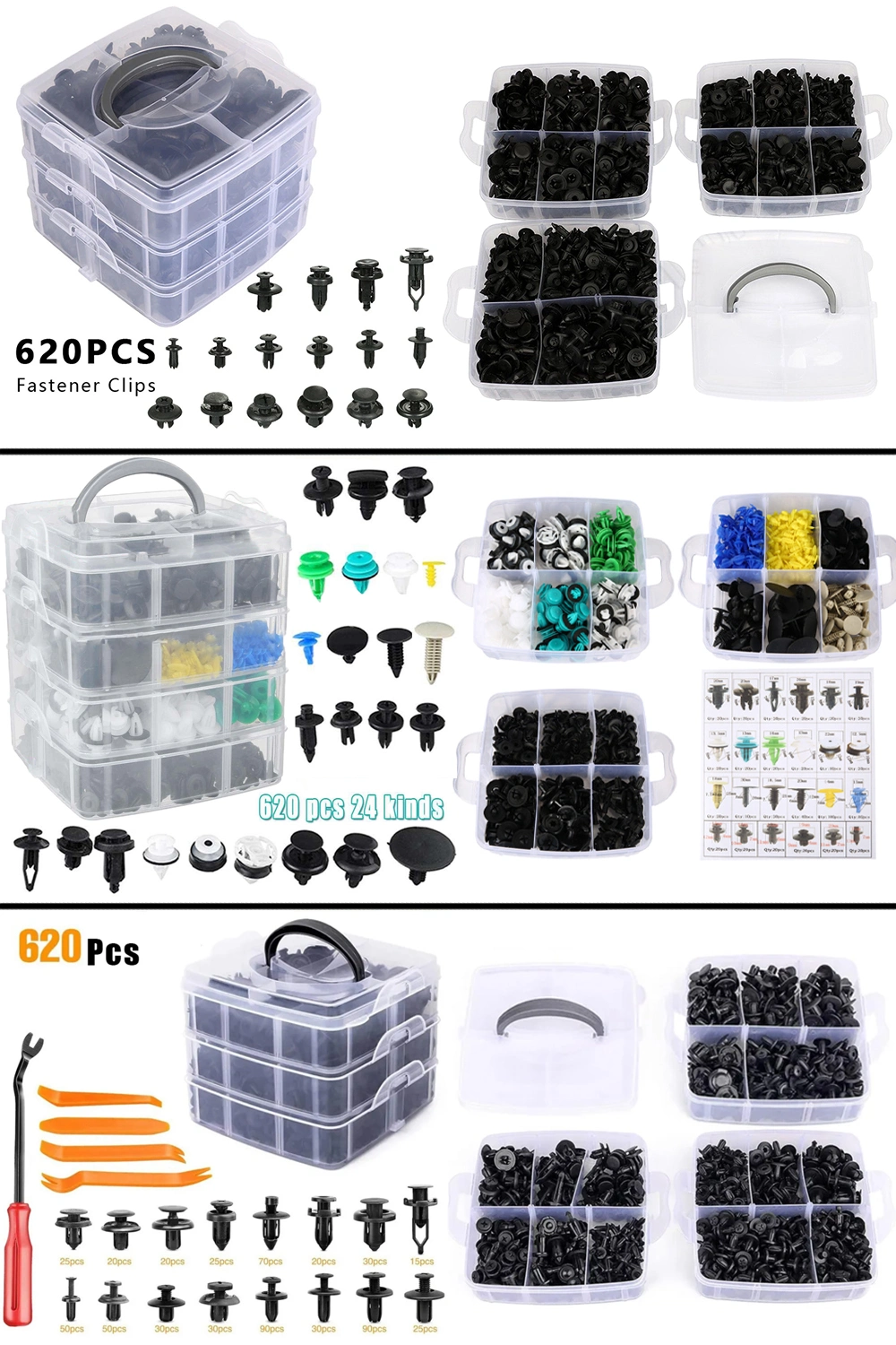 620 PCS Universal Auto Retainer Clips Fasteners Kit - Plastic Push Pins Rivets Set with Removal Tool - 16 Most Popular Sizes Compatible